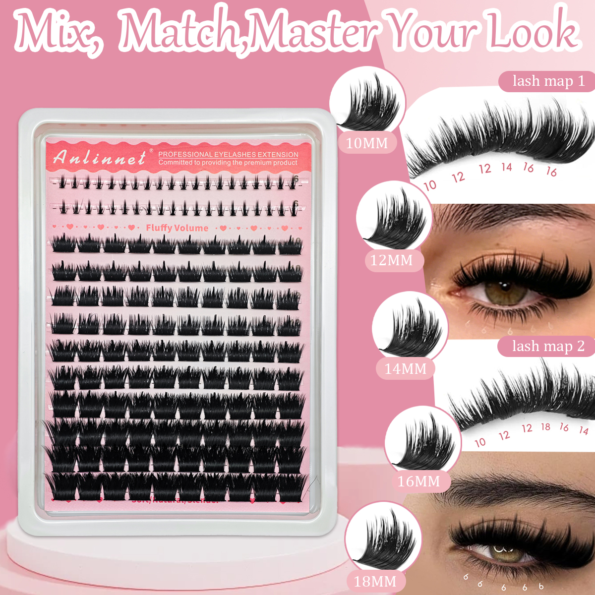 Eyelash Extension Volume Cat Eye - ANLINNET Lashes Cluster DIY Lash Extension