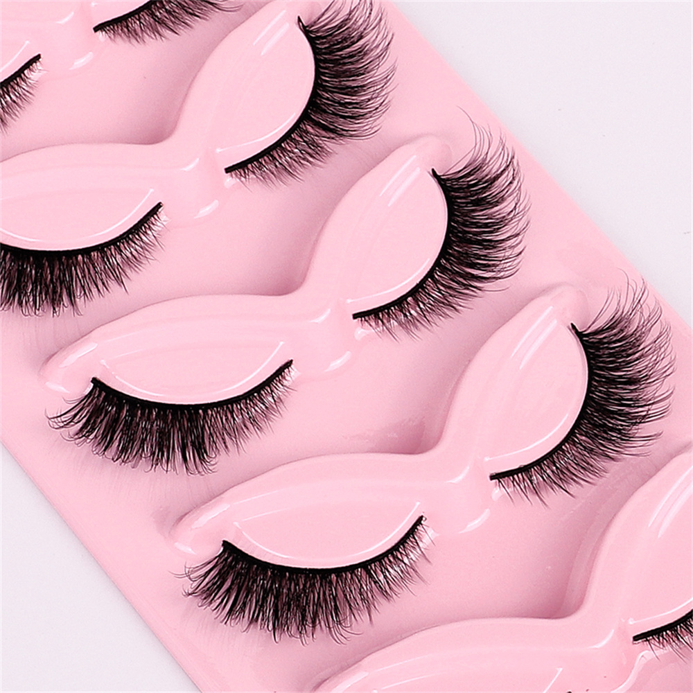 Eyelash Extension Volume Cat Eye - 5 Pairs Natural Faux Mink False