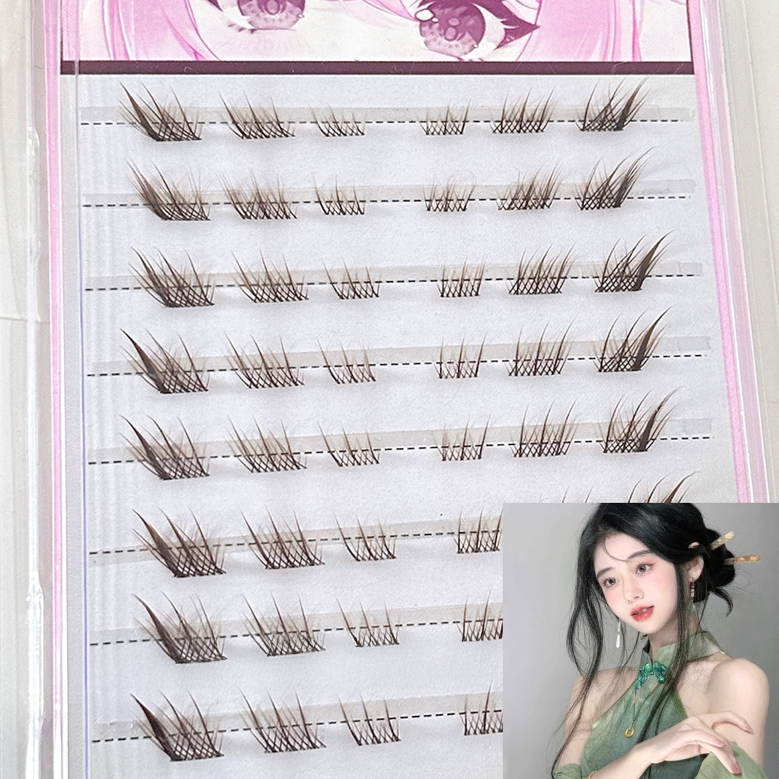 10 Rows Brown Single Cluster F - Eyelash Extension Volume Cat Eye avaliação e preço